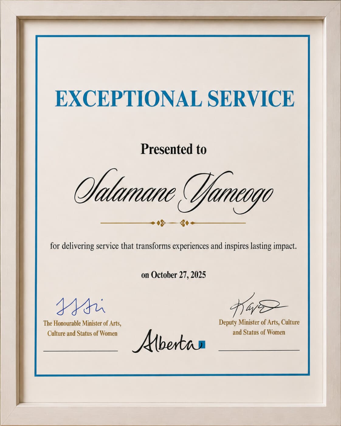 Exceptional Service Recognition — Government of Alberta