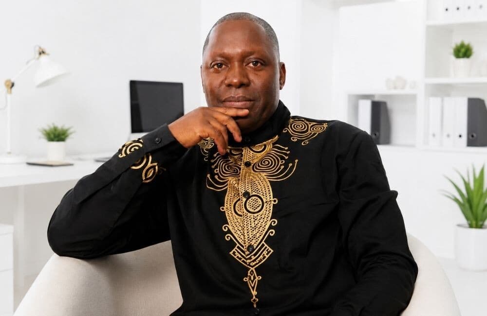 Salamane Yameogo wearing traditional West African attire